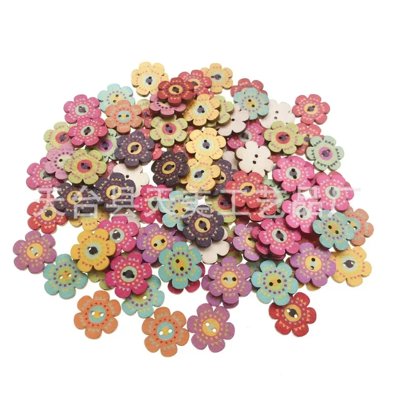

50pcs Vintage Mixed Pattern Natural Wooden Buttons Random Flower Painting Buttons Handmade DIY Home Sewing Clothes Decorative