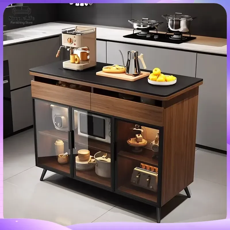 Multifunctional Kitchen Storage Cabinet Solid Wood Cutting Table with Drawers and Shelves Island Sideboard Pantry Organizer