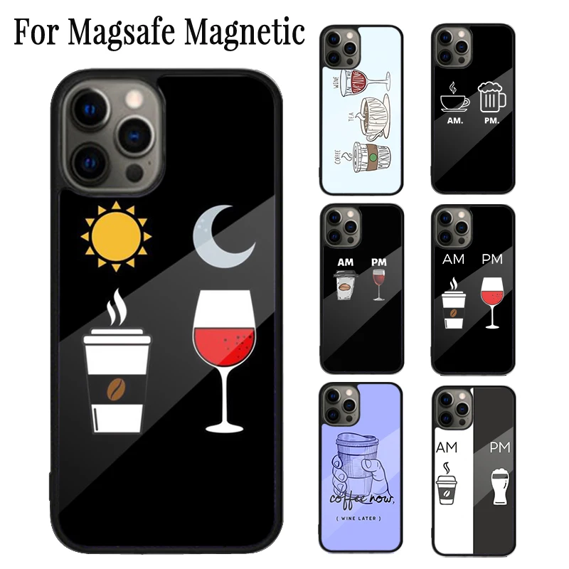 Coffee Wine Cup Magnetic Phone Case Coque For iPhone 16 15 14 Plus 13 12 Mini 11 Pro Max Magsafe Wireless Charging Cover