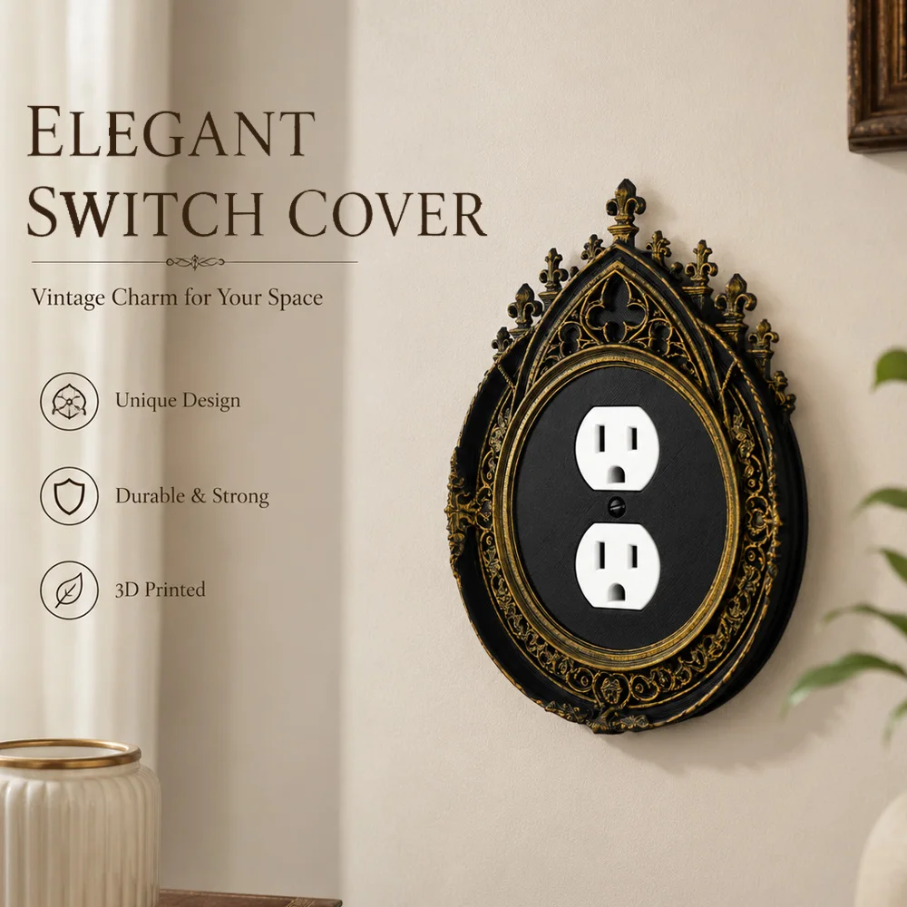 Cross-border Vintage Gothic Arched Single Toggle Switch Plate Antique Gold 3D Embossed Resin Wall Decor Cover
