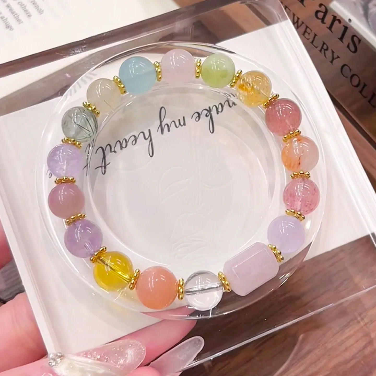 Chinese Style Five Elements Natural Crystal Bracelet Lucky Fortune Blessing Good Luck Eighteen Beads Multi Gemstone Bangle For