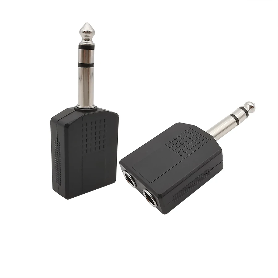 2PCS 6.35mm Jack 1To2 Mono Stereo Interconnect Connector Plug 1/4 Inch Male TRS/TS To Two Female Port Audio Adapter For Guitar