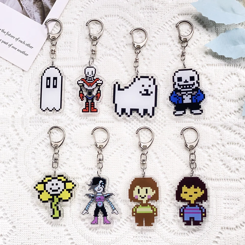 1/16PCS Anime Characters Undertale Acrylic Car Keychain Accessories Keyrings Friends Gifts Cartoon​ Bag Charms Backpack Pendant