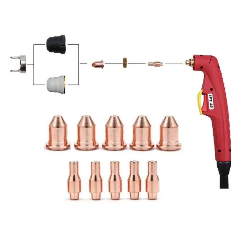 Electrode 56576 Nozzle 56811 Tips 0.035In 0.9Mm For Harbor Freight Titanium 45 Cutter IPT-45 Plasma Cutting Torch 10Pcs