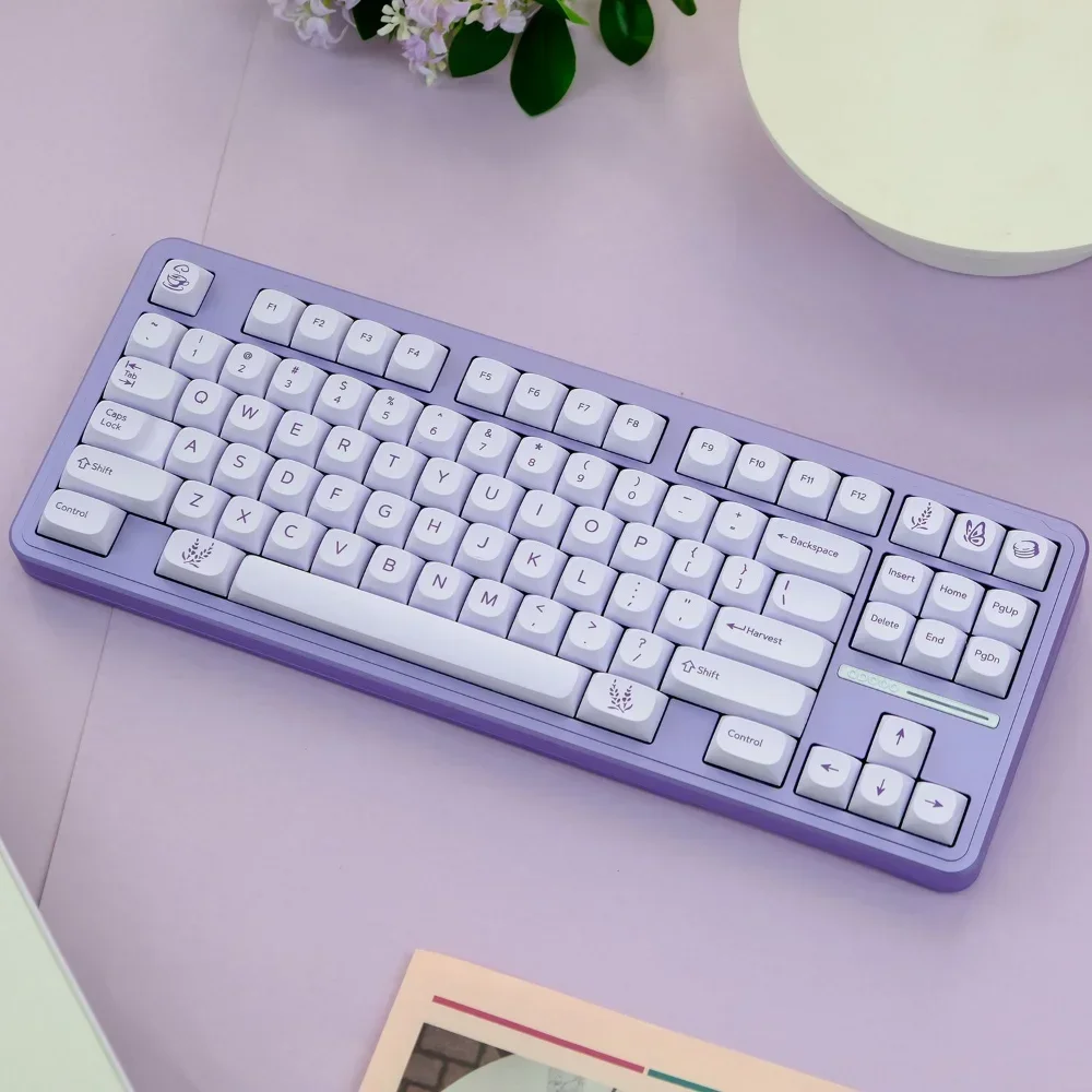 Purple Cherry PBT 120 Key Custom Keyboard Lavender Key Cap Set Is Suitable for Mechanical Keyboards Such As 66/68/86/96/98/104