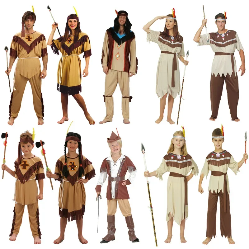 New Arrival Halloween Kids Aboriginal Indian Primitive Party Cosplay Costume Boys Girls Leopard Viking Savage Robes Dress Stage