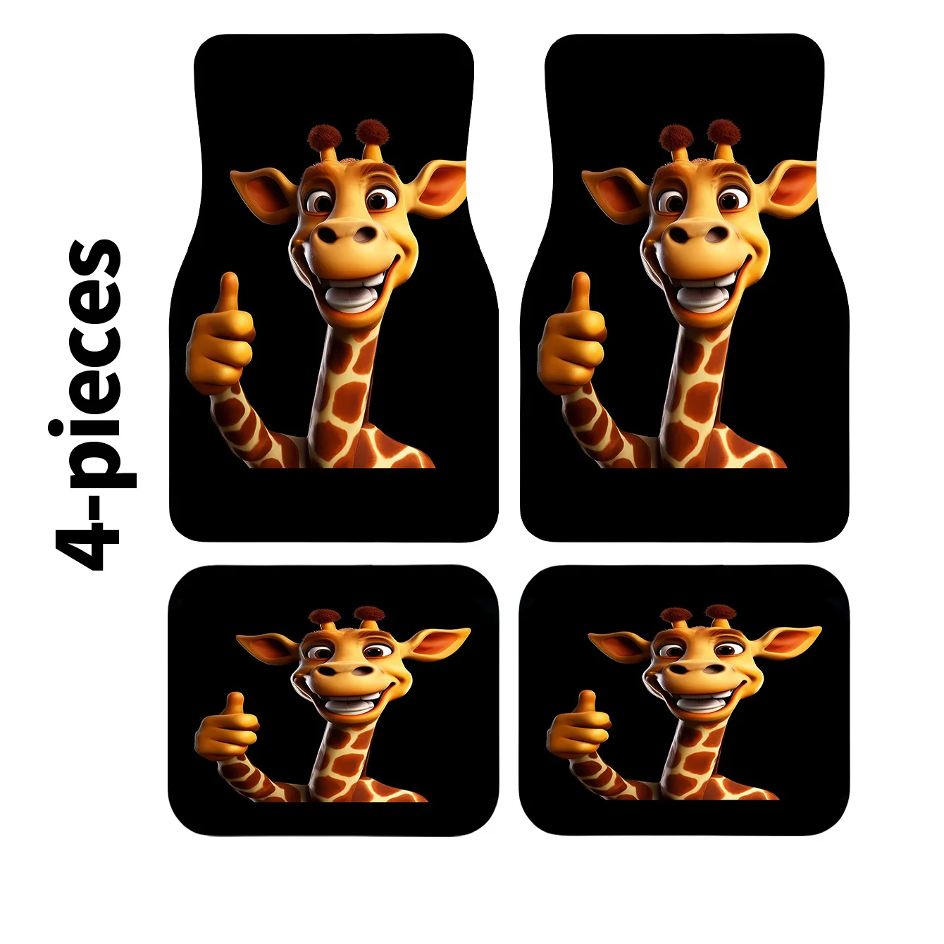 4pcs Giraffe Thumbs Up Printed Car Mats Set | Stylish Polyester Fiber Interior Design Accessories, Easy To Clean, Suitable For C