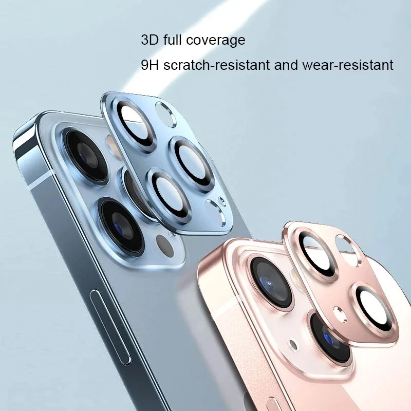 Alloy Full Cover Lens Protector on For iPhone 15 14 13 Pro Max 12 11 Tempered Glass Anti-fingerprint Metal Camera Sticker Film