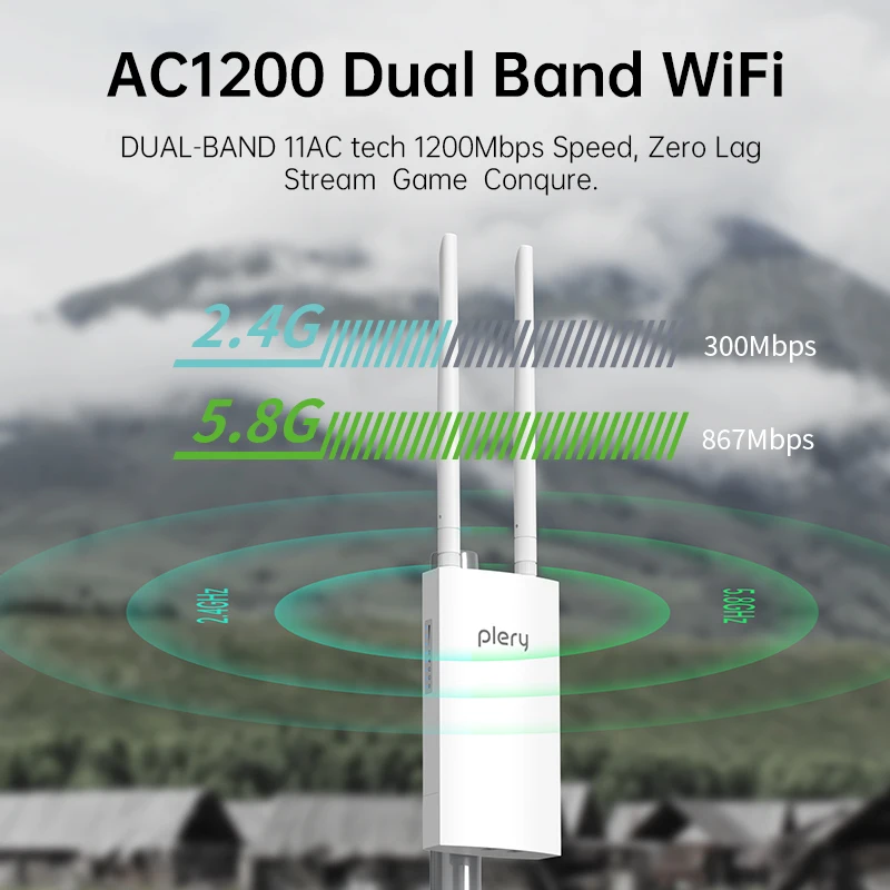 PLERY 1200M 4G LTE Outdoor Router Insert a Sim Dual Band 2.4G/5.8G 32 User Wifi signal Router Extender amplifier plug and play