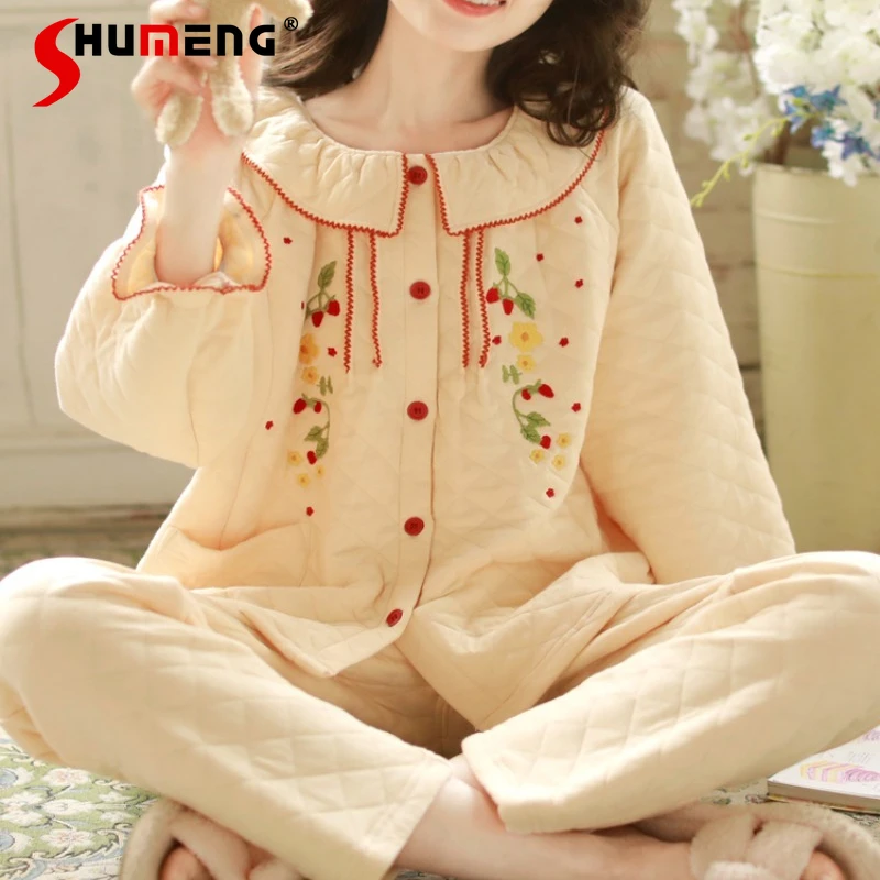 بيجامة نسائية سميكة للخريف والشتاء دافئة مبطنة حلوة يمكن ارتداؤها طقم ملابس منزلية للسيدات على الطراز الياباني بدلة مريحة لطيفة #2