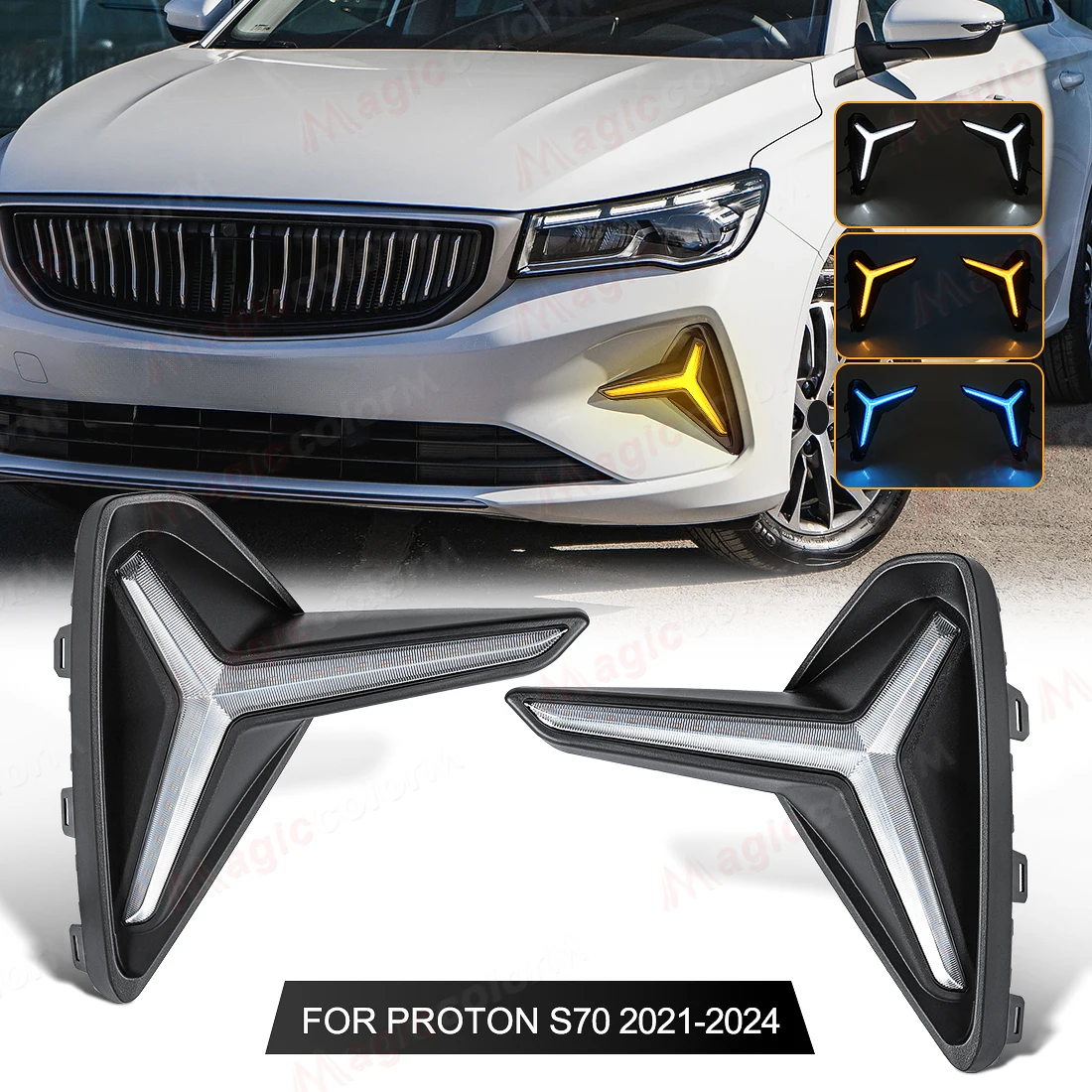 

Светодиодные ДХО для Geely Emgrand DIHAO EC7 Proton S70 2021 2022 2023 2024, дневные ходовые огни, указатель поворота, противотуманная фара, белый, желтый, синий