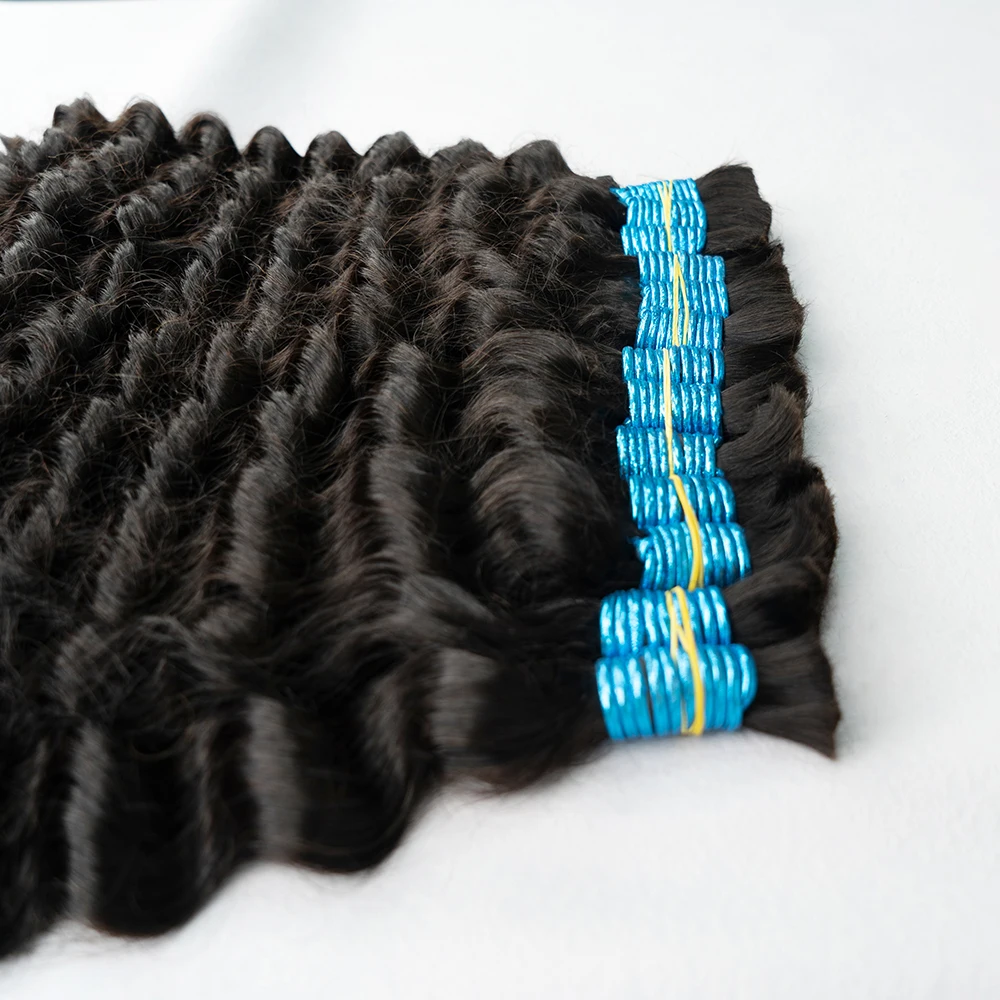 100% Human Hair Extension Virgin Human Hair Deep Curly 10A Bulk Hair ทอผ้าสําหรับ Braiding ที่ยังไม่ได้ 18-30 นิ้วไม่มี Weft