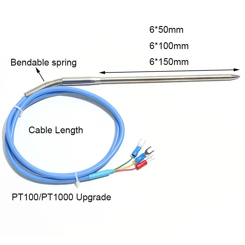 1PC PT100/PT1000 Rvs Thermokoppel 6*50/100/150mm Naald inbrengen Sonde 1M 2M 3M 4M 5M Draad Snelle Temperatuursensor
