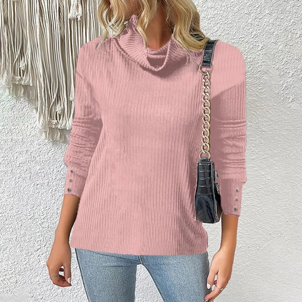 Plus Size 5XL Women Pullover Turtleneck Long Sleeve Buttons Cuffs Ribbed Women Sweater Winter 10 Color Loose Warm Sweater Jumper