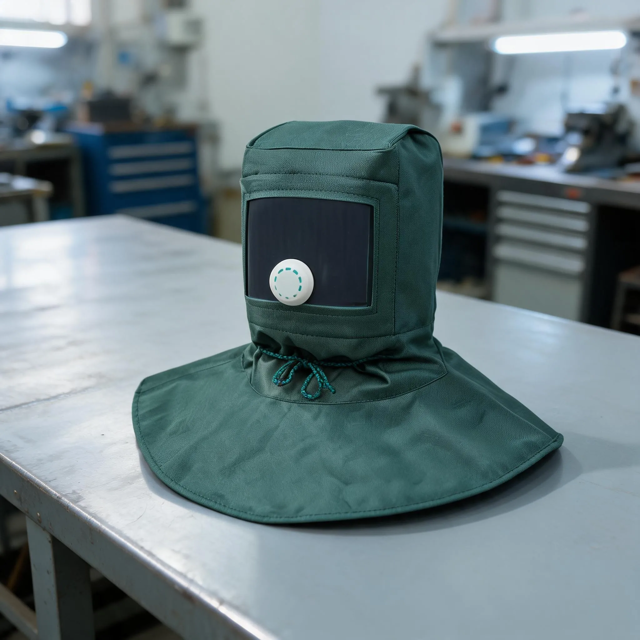 Green Sandblasting Helmet with Precision Stitching and Side Airflow Vents for Grinding Painting Sanding and Finishing