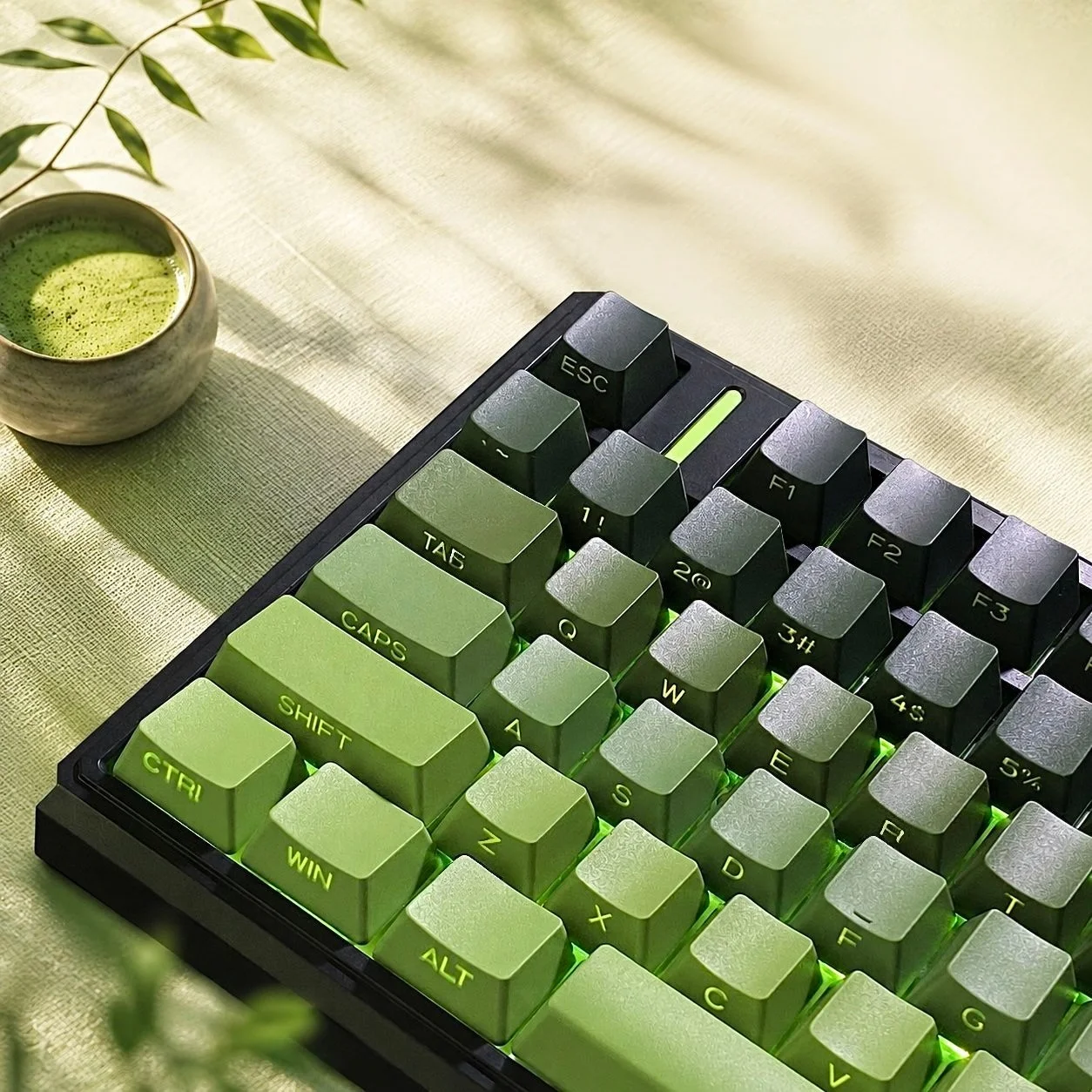 134 Keys Matcha Green PBT Double Shot Keycaps OEM Profile Side-lit RGB Backlit Keycaps for MX Switches Mechanical Keyboards