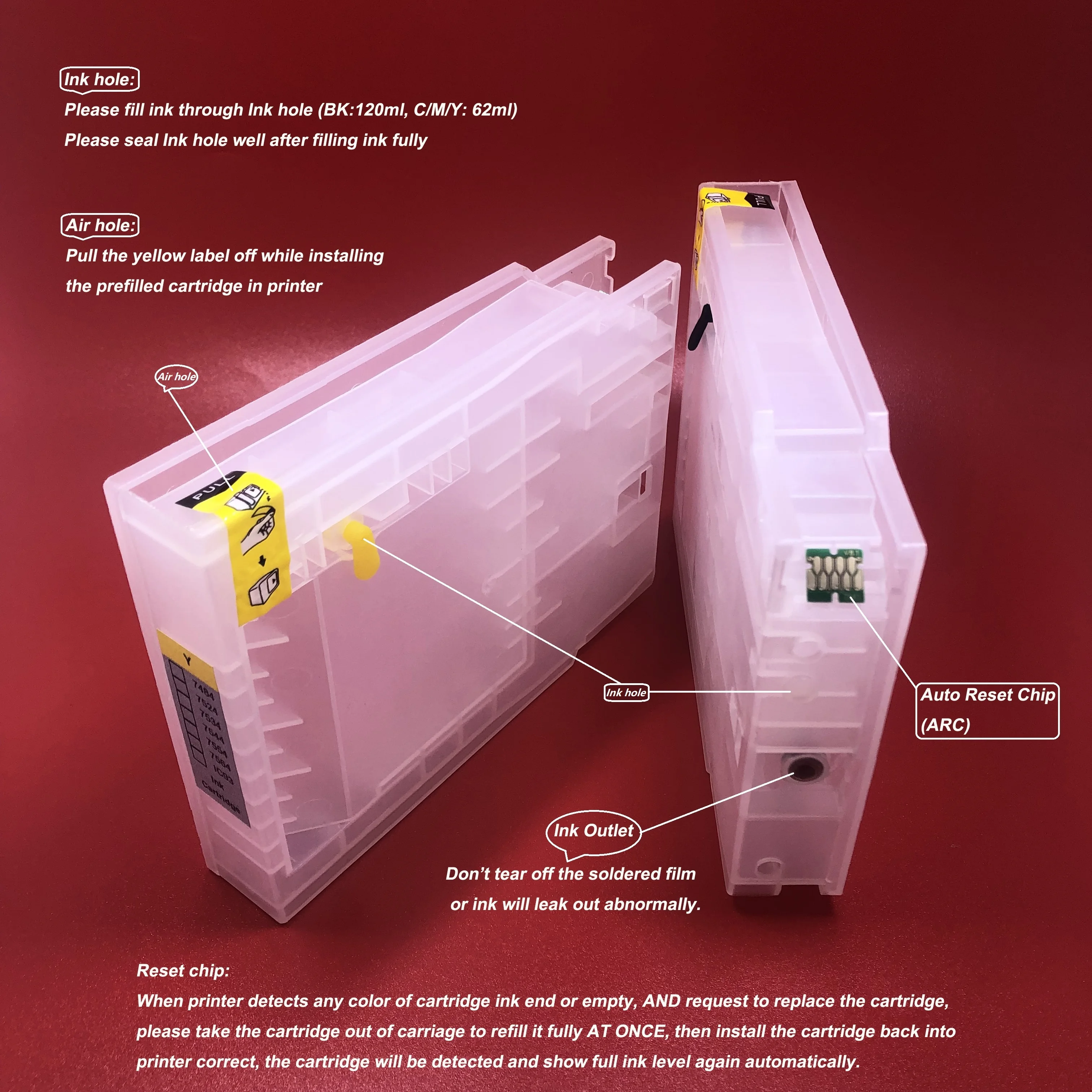 Imagem -02 - Cartucho de Tinta Recarregável Vazio com Arc Epson Workforce Pro Wf6090 Wf-6530 Wf-6590 Wf8090 Wf9590 T7481 T7482 T7483 T7484