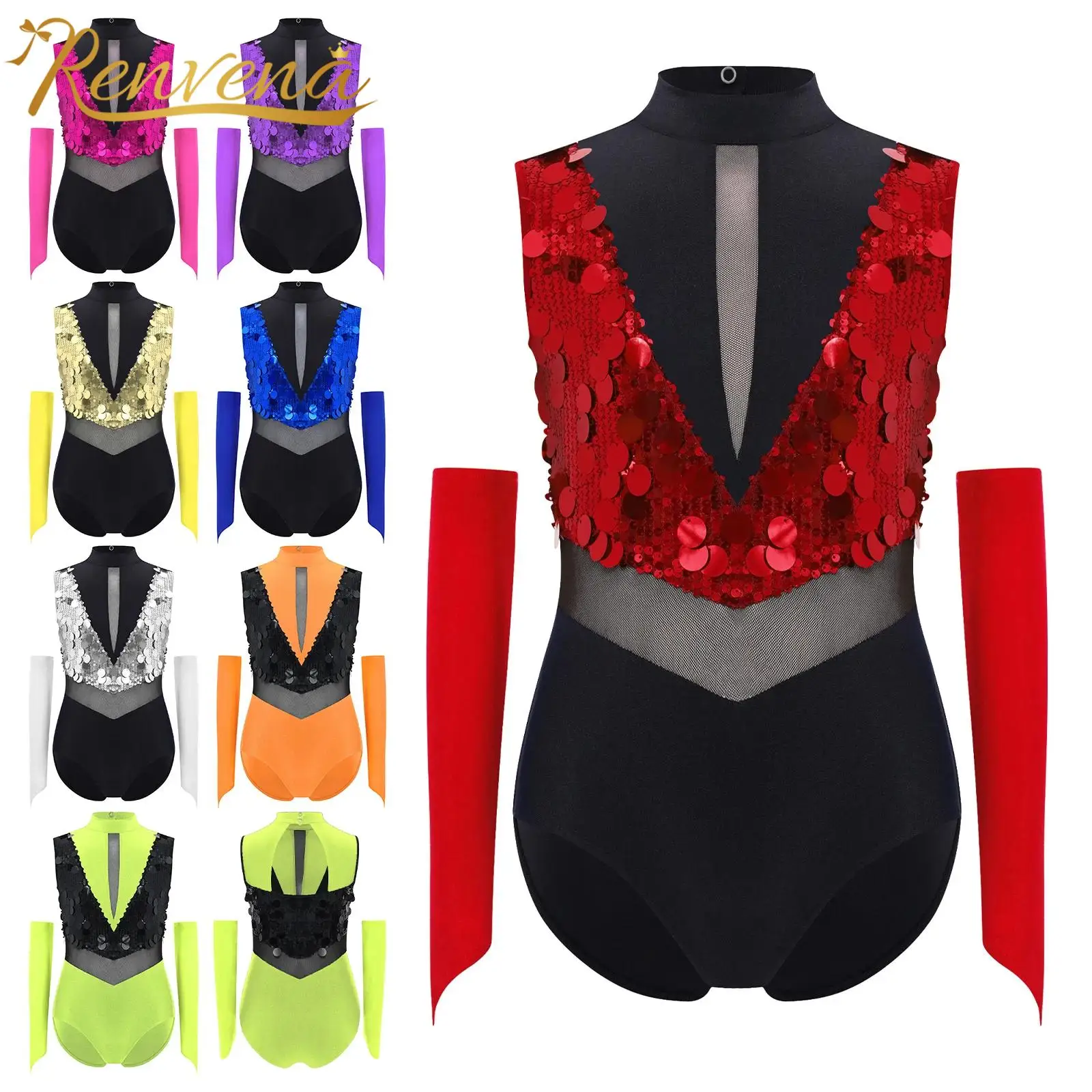 Kinder Pailletten Ballett Trikot mit Handschuhen Mädchen Gymnastik Bodys Overalls Childs Ballett Jazz Dance Outfit Kostüme Dancewear