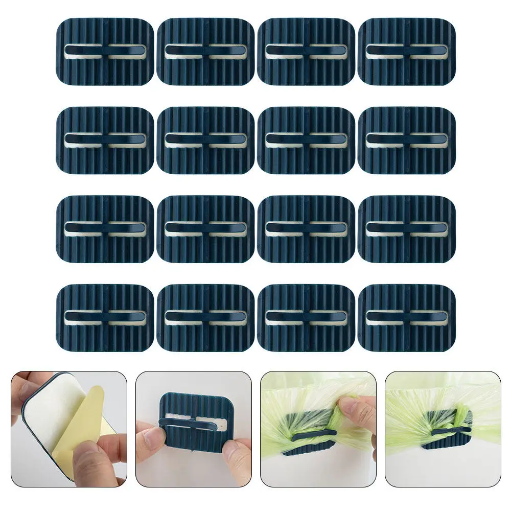 16Pcs Strong Self-Adhesive Garbage Bag Clips for Trash Can – Anti-Slip Household Bin Side Fasteners