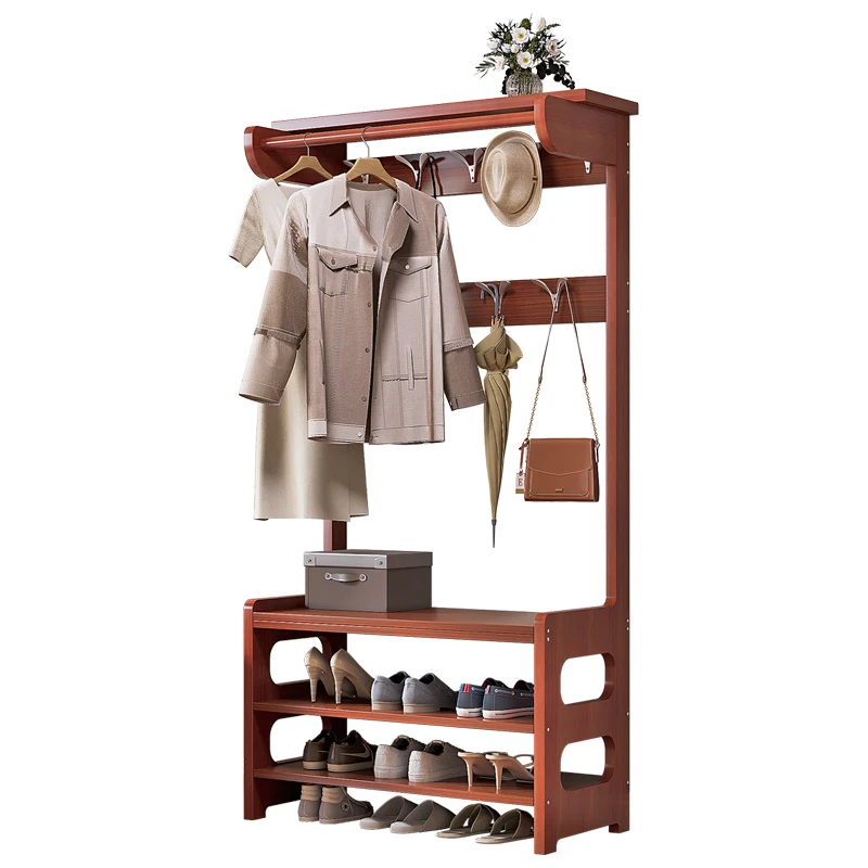 coat rack for shoe change, integrated solid wood combination, floor hanging, hanger.