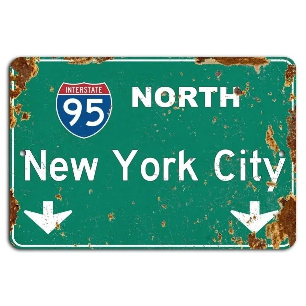 Highway Nostalgia Hub I-95 North Green Metal Sign - Vintage NYC Decor, Ideal for Man Caves & Office Walls