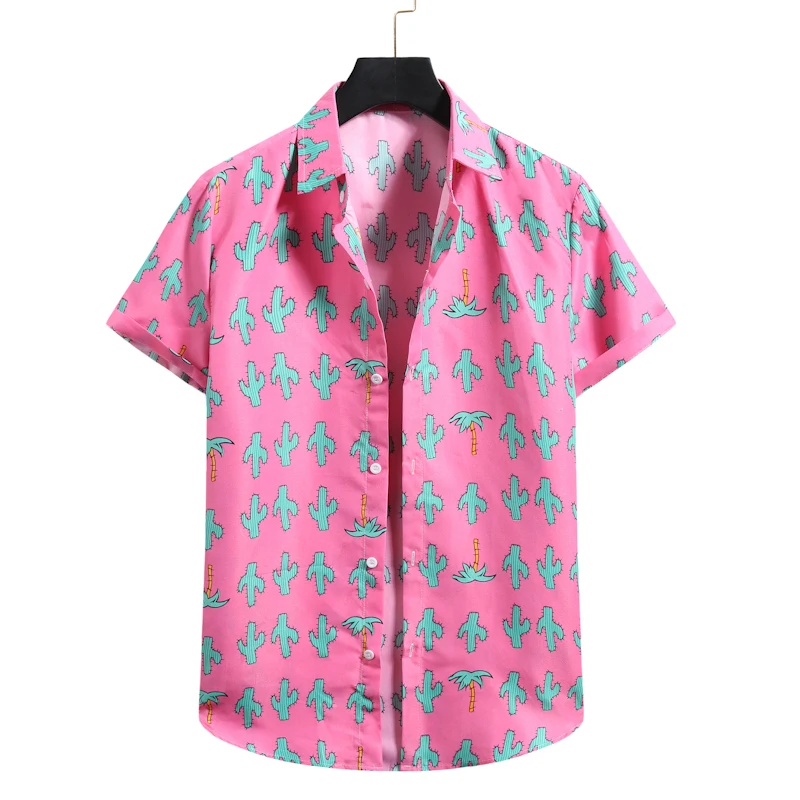 Pink Floral Hawaiian Shirt Men Chemise Homme 2022 Summer New Short Sleeve Beach Aloha Shirts Men Casual Button Up Shirt Male XXL