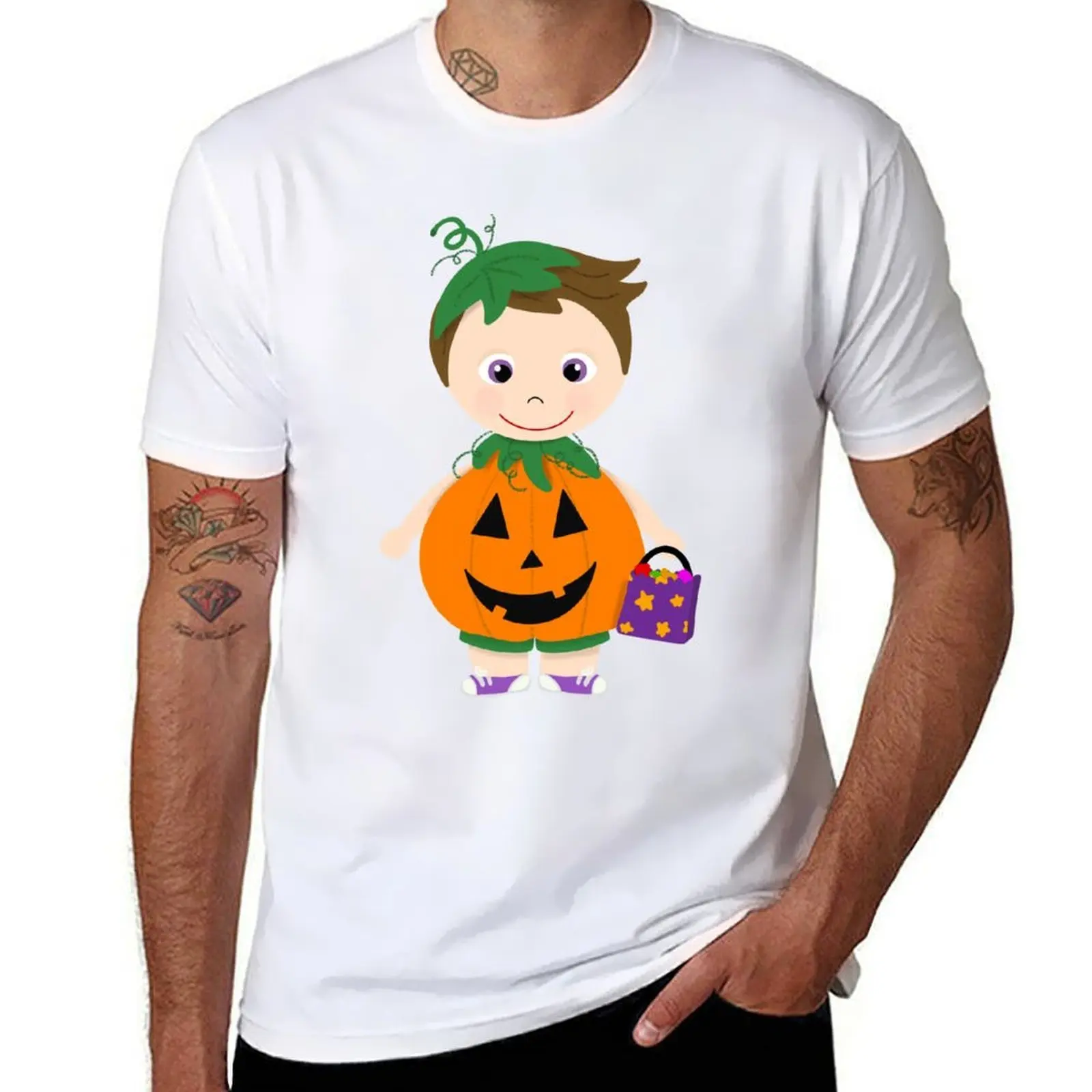 

Hair Pumpkin Light Costume Brown Skin Boy T-Shirt Basic Breathable Solid Color T-Shirt