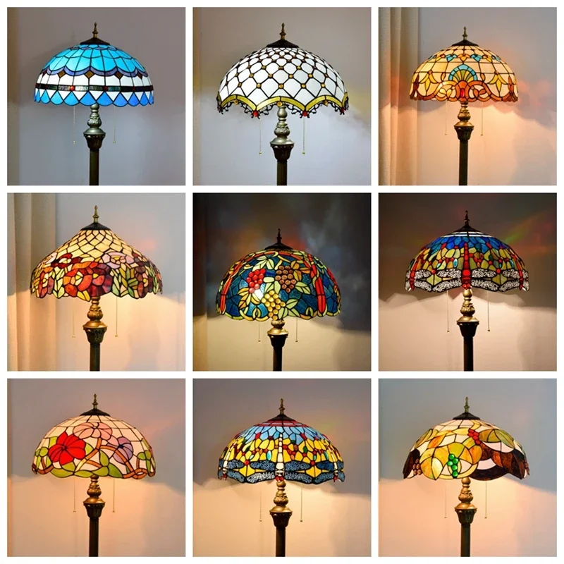Lámparas de pie Estilo Vintage mediterráneo para decoración del hogar, luz de escritorio de pie para sala de estar, dormitorio, accesorios de iluminación de vidrieras