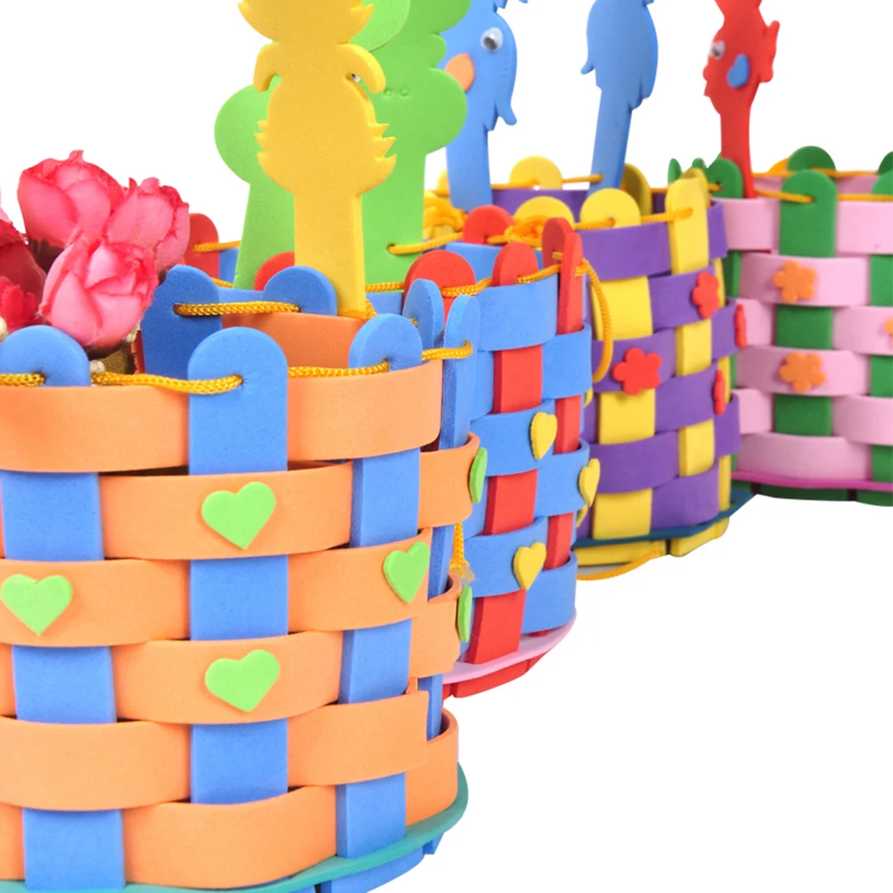 4 conjunto diy cesta material kit colorido eva sacola tecelagem remendo acessórios pré-escolar crianças artesanato bolsa artes de costura