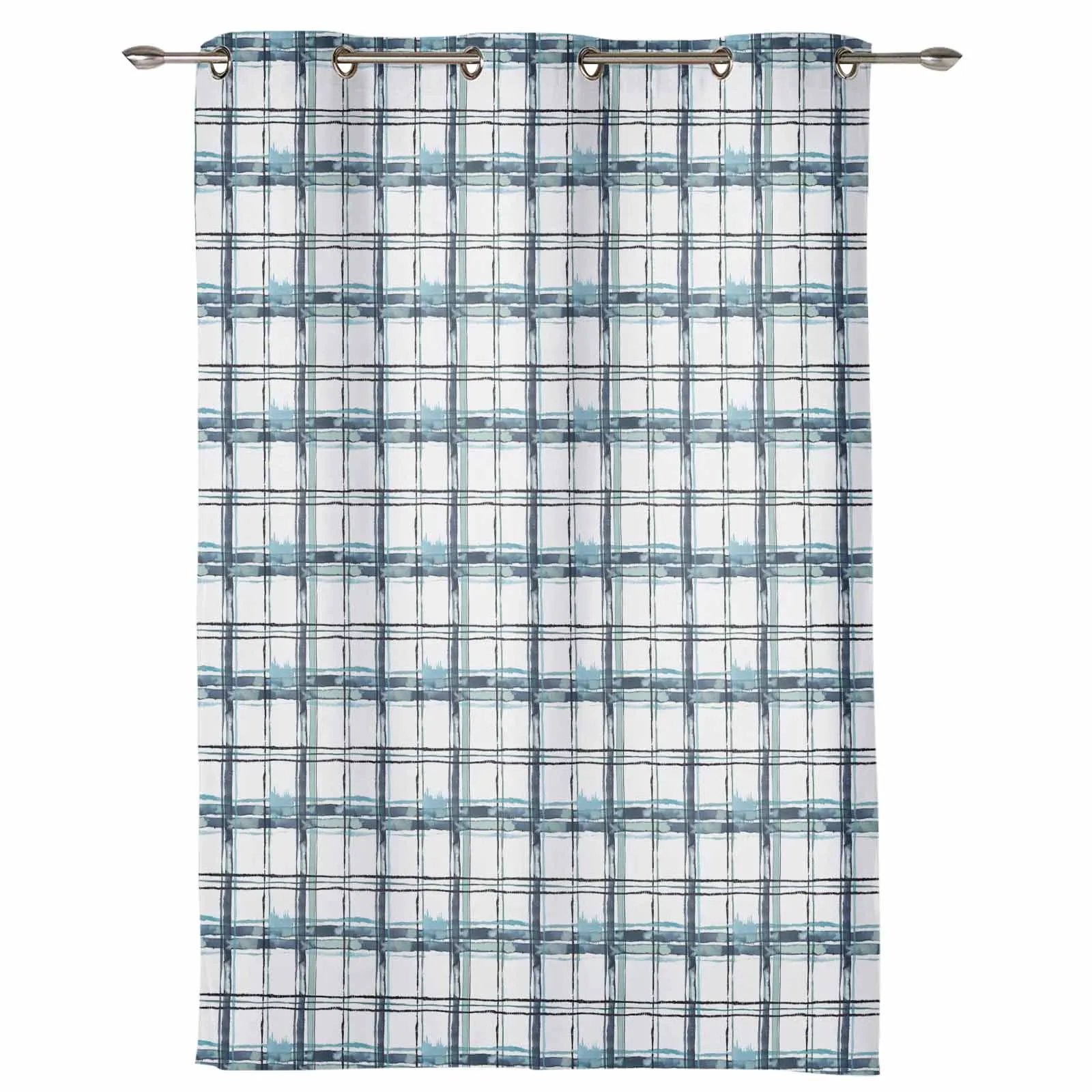 Checkered Watercolor Gradient Hand Drawn Loop Outdoor Curtain For Garden Patio Drapes Bedroom Living Room Kitchen Window Curtain