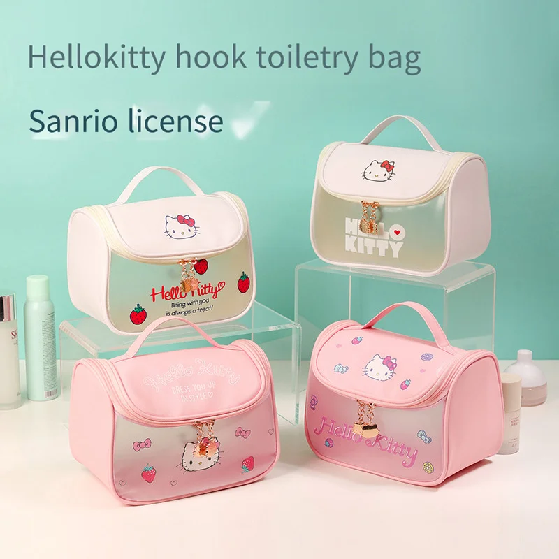 New Sanrio Hello Kitty Zipper Makeup Bag Kawaii Large Capacity Waterproof Portable Y2K Women Wash Storage Bag Christmas Gift