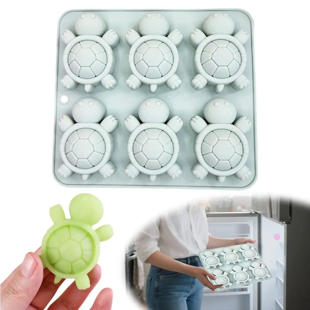 6-piece Turtle Shape Food Grade Silicone Mold Unique Cake Pudding Baking Fun Mould Iced Beverage Making Tools