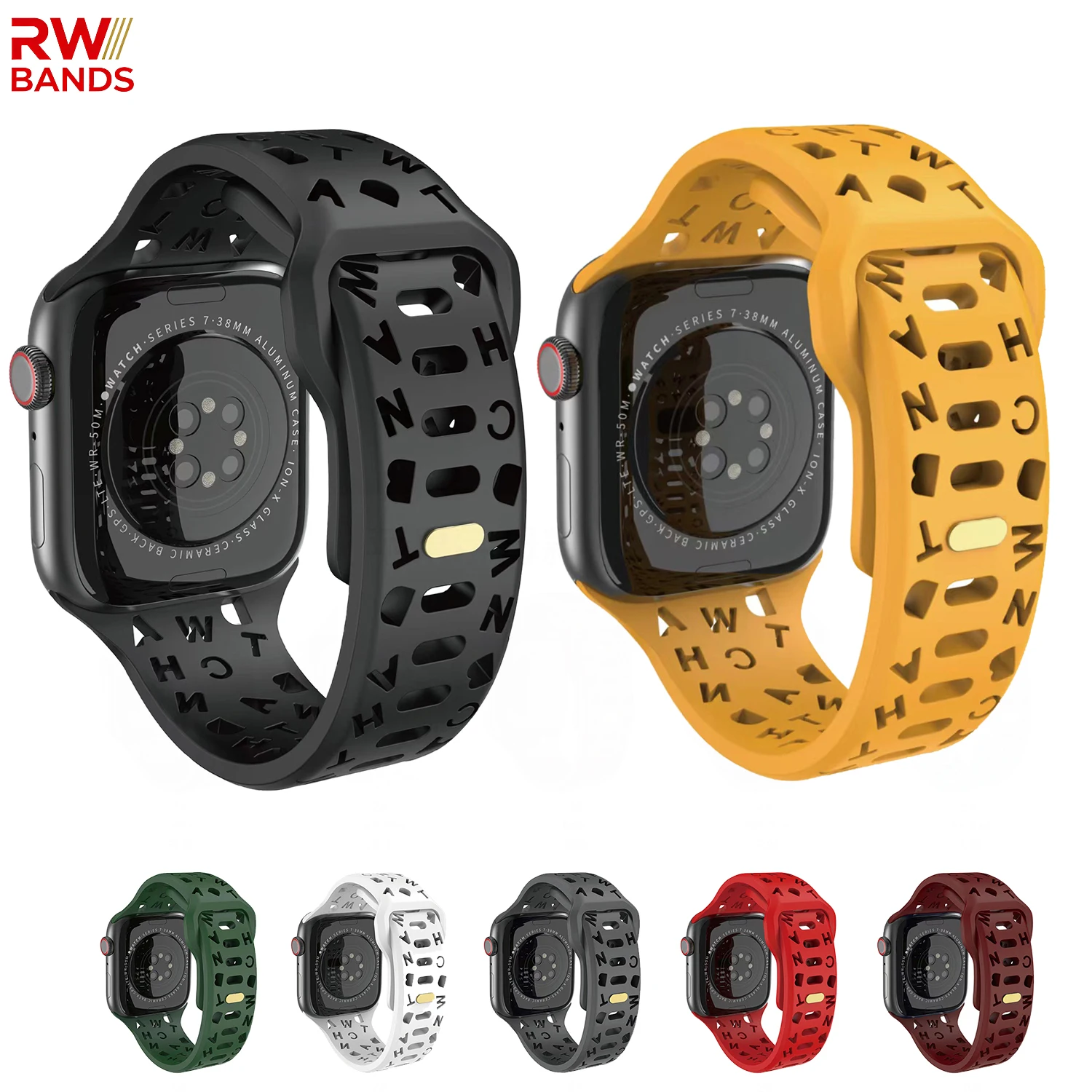 Breathable Letter Silicone Strap For Apple Watch 11 10 9  46mm 45mm 44mm 42mm 41mm 40mm Ultra 49mm Sport Bracelet For iWatch 8 7
