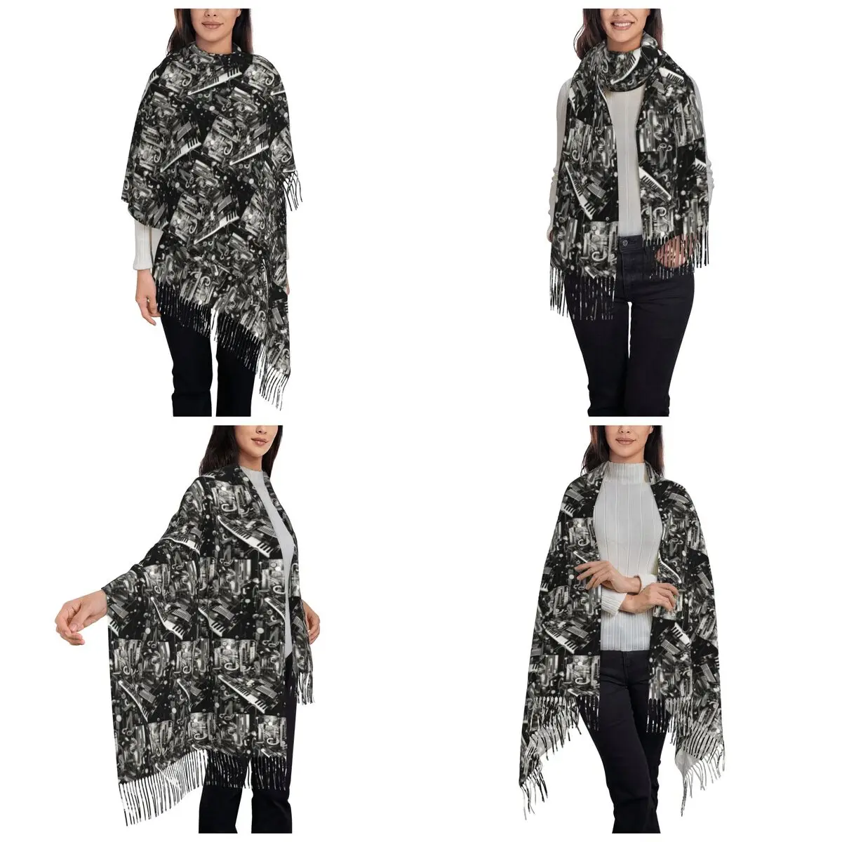 Music Notation Musical Notes Scarf Tassel Scarves for Women Soft Warm Shawls and Wraps Long Fall Winter Shawl Wrap