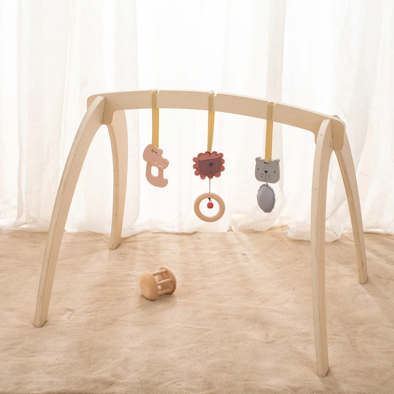 Baby Montessori Wooden Gym Frame Rattle Toys Newborn Mobile Hanging Sensory Toys Foldable Play Gym Frame Kid Holder Bracket Gift