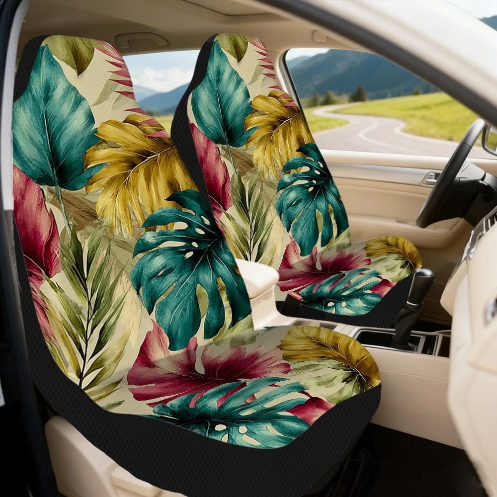 2pcs Car Seat Covers With Colorful Tropical Palm Leaf Graphics – Stylish Auto Interior Makeover Accessory With Vibrant Visual Ap