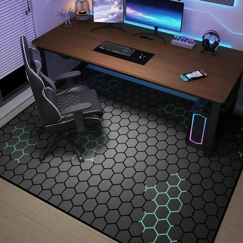 VIKAMA Cyberpunk Honeycomb Gaming Carpet Non Slip Wear Resistant Computer Chair Mat Living Room Home Decoration