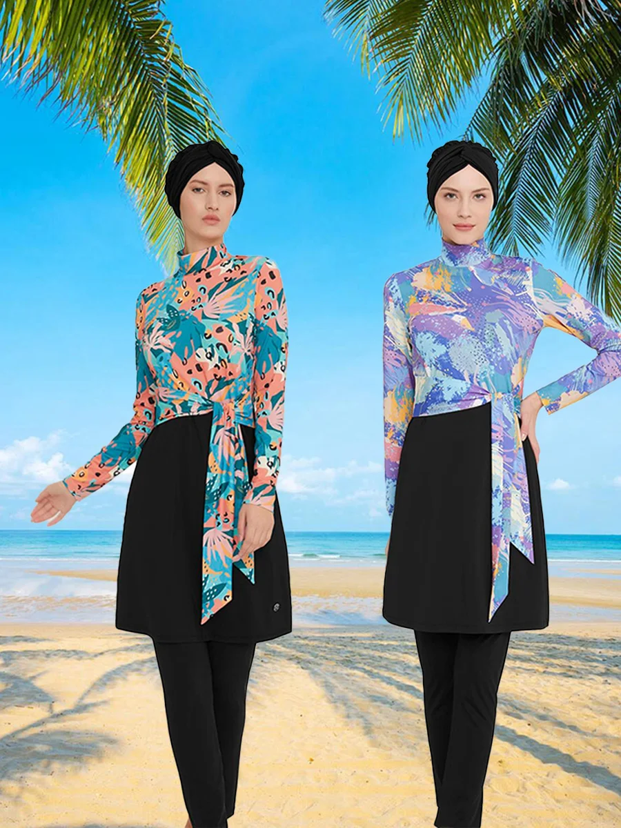 Muslim Swimwear Women Modest Long Sleeves Swimsuit 3pcs Islamic Burkinis