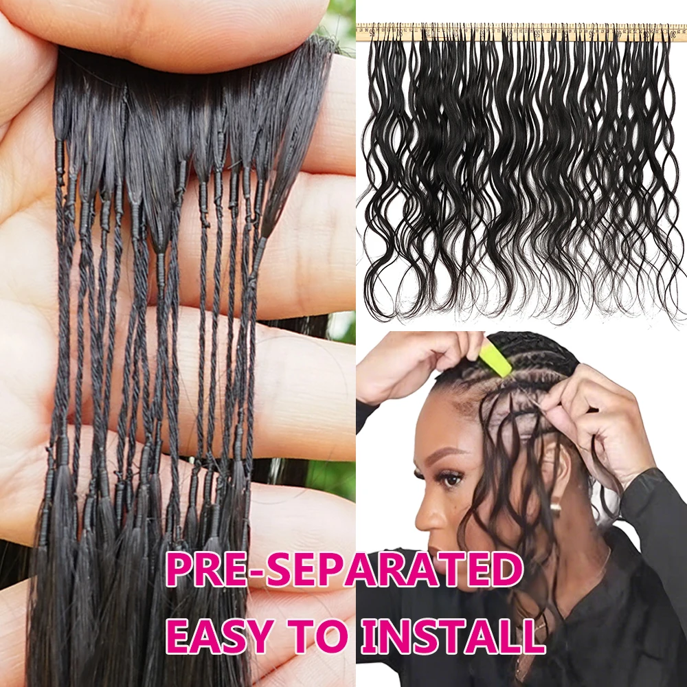 Body Wave Miracle Knots Boho Braids Feathered Human Crochet Hair For Braiding 16-26Inch Bodywave Wet And Wavy Human Hair Bundles 240g For A Head Miracle Knots Crochet Human Hair Natural Black Boho Braids 100% Raw Human Hair Extensions Body Wave Bundles