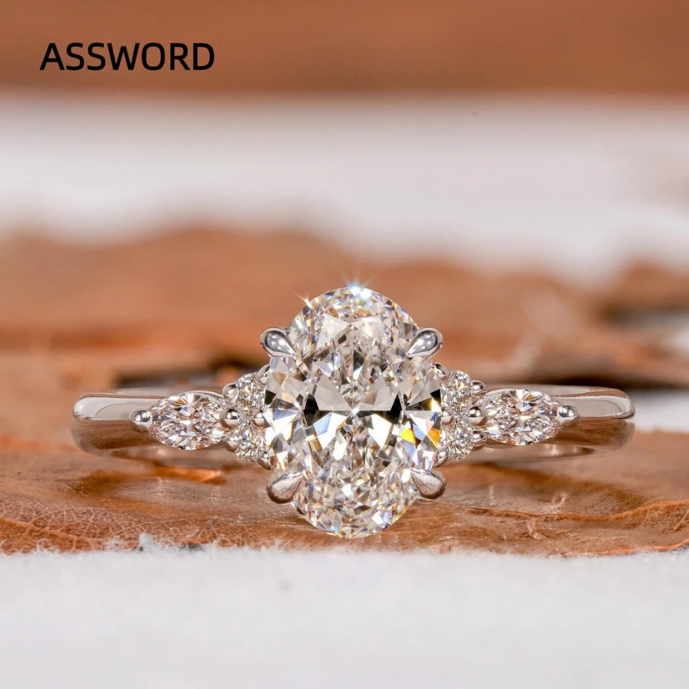 925 Sterling Silver Oval Cut Cubic Zirconia Engagement Ring for Women, Pear Accent Side Stone Promise Wedding Fine Jewelry Gift