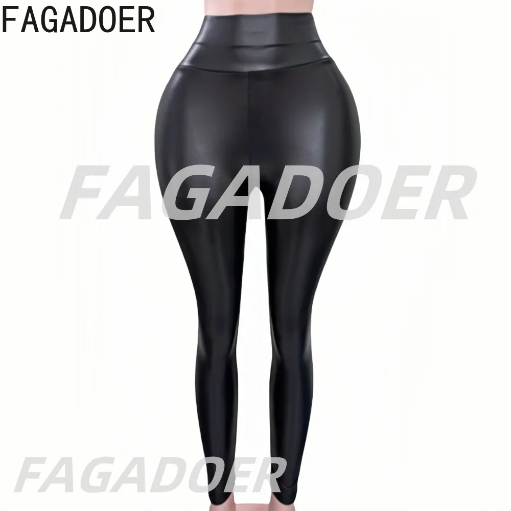 FAGADOER Pantaloni sexy in pelle nera Pantaloni leggings aderenti elastici a vita alta da donna Pantaloni skinny streetwear femminili Primavera Novità