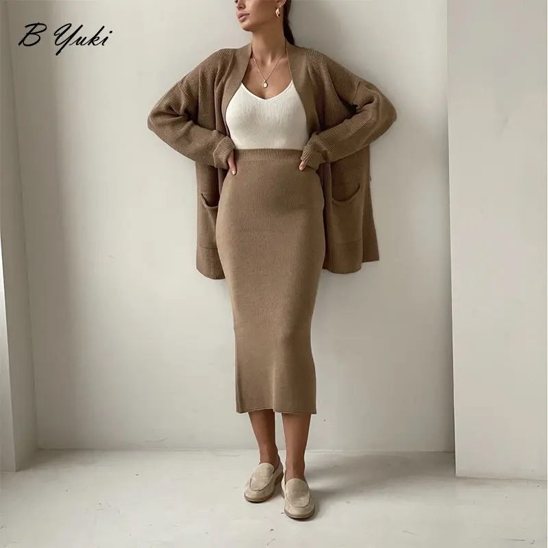 Blessyuki Loose Vintage Lace Up Suits Women 2023 New 2 Pcs with Belt V Neck Cardigan and Midi Dress Female Sets Knit TrackSuit