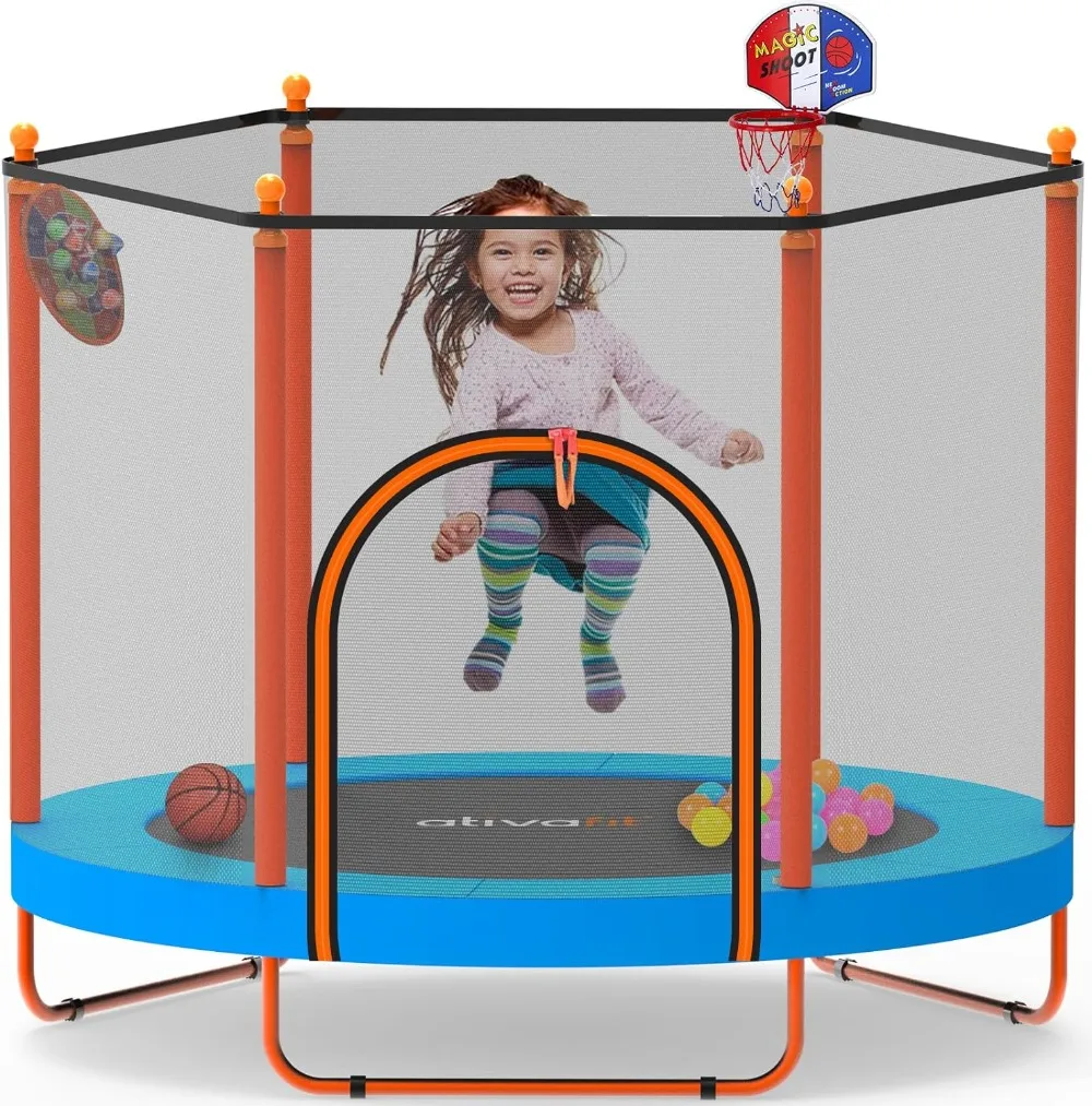 

60'' Rebounder Trampoline Indoor Outdoor for Kids Ages 1-8, 5 FT Recreational Toddler Trampoline with Safety Enclosure Net