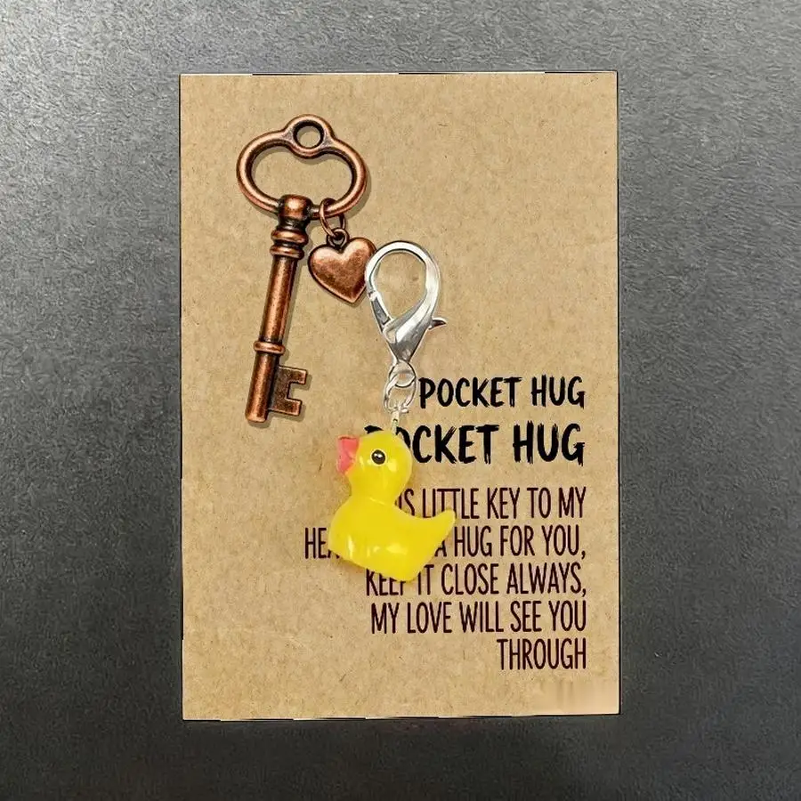 1/5/10/20/50/100pcs Cute Thank You Duck Keychains for Men and Women Durable Metal Backpack Charms with Appreciation Cards, Pocke