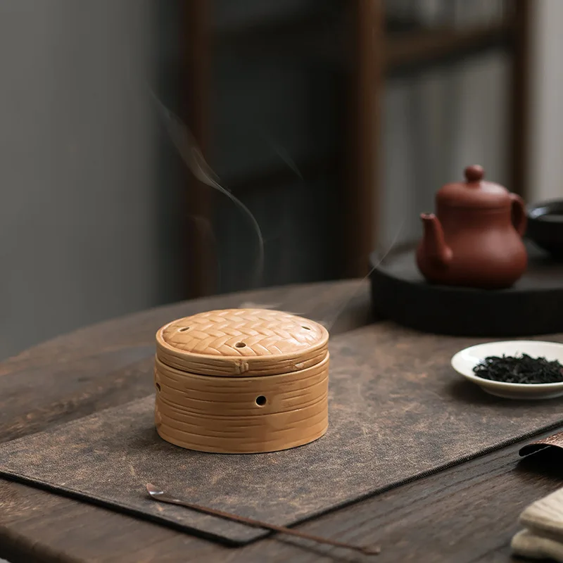 

Creative Chinese Ceramic Steamer Shape Auspicious Clouds Tower Plate Incense Burner Indoor Decorations Desktop Ornaments