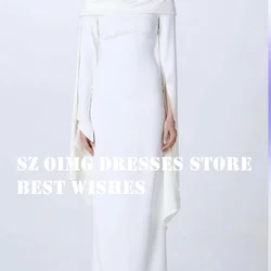 OIMG New Design Prom Dresse Arabic Long Sleeves Off-Shoulder Floor Length Mermaid  White Women Evening Gowns Formal Party Dress