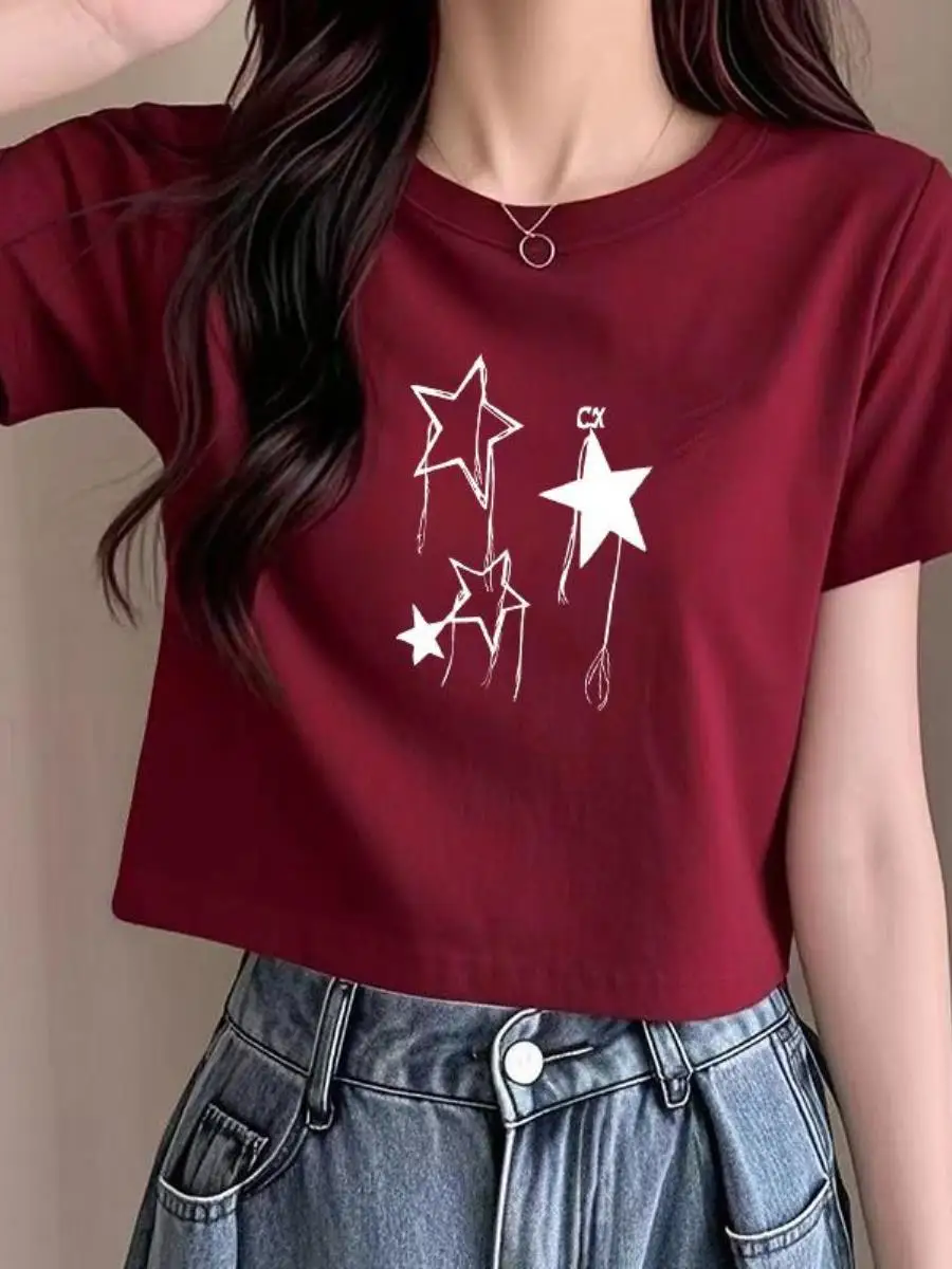 半袖コットンtシャツ-ラウンドネック-ルーズフィット-夏用-おしゃれ-日焼け止め-フェイススカーフマスク-コンパクトペイントスタイル