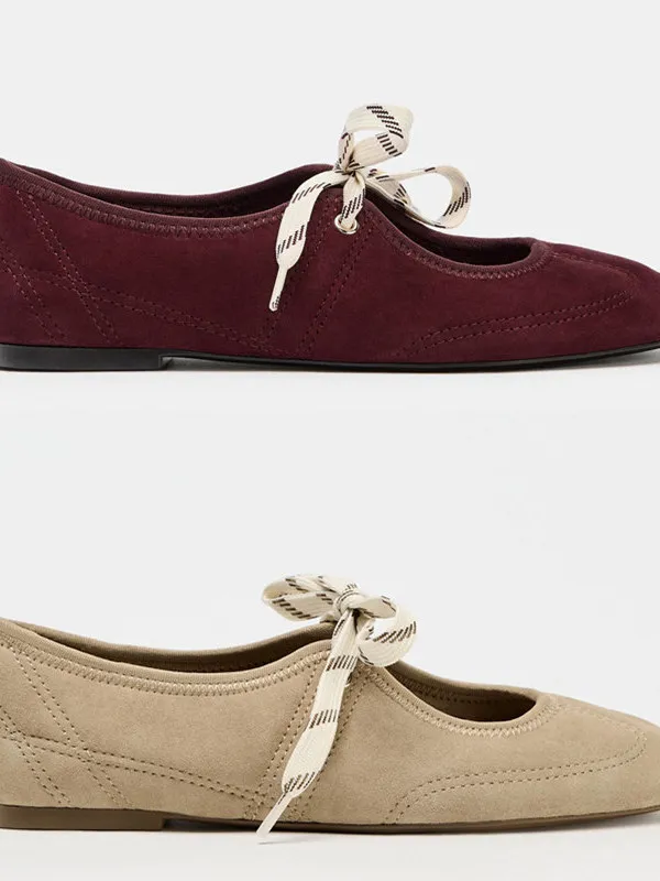 women's-ballet-flat-shoes-summer-new-sand-brown-suede-knot-round-head-flat-bottom-light-mouth-single-shoes-fashionable-casual