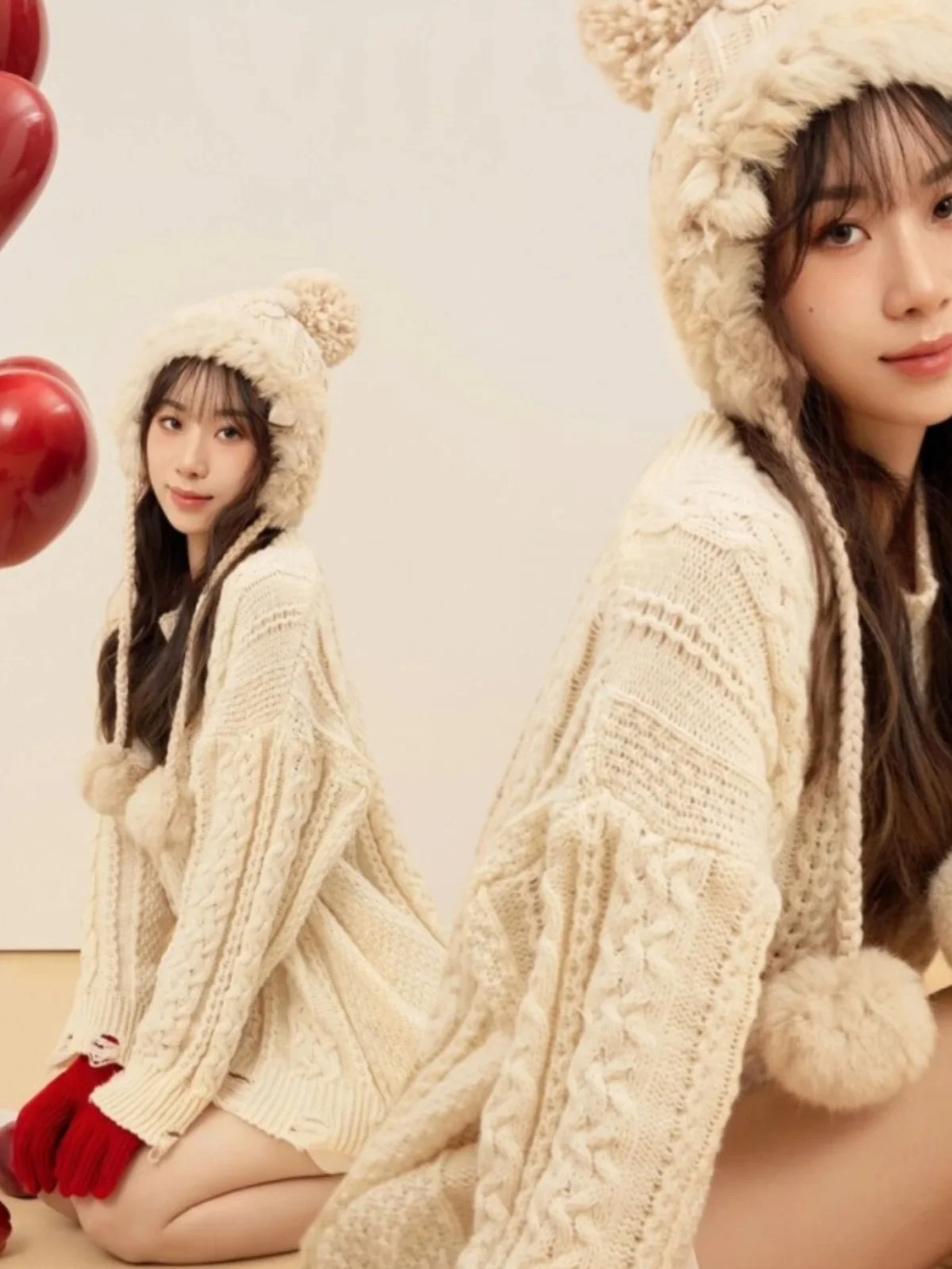 

White Sweater Art Photo Studio Lazy Pure Desire Style Photography Clothing for Girls Natural Lighting Portrait Photography