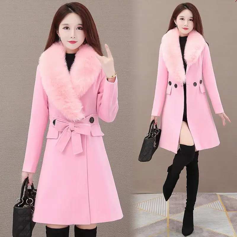 Order surge autumn and winter new products women's woolen coat long wholesale women's fur collar thickened coat wholesale